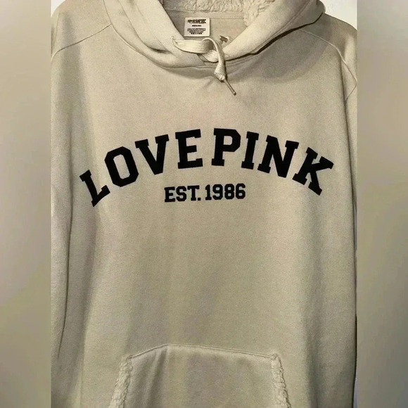 Victoria's Secret Pink Everyday Lounge Campus Pullover Hoodie Color Ivory Medium - Picture 5 of 8